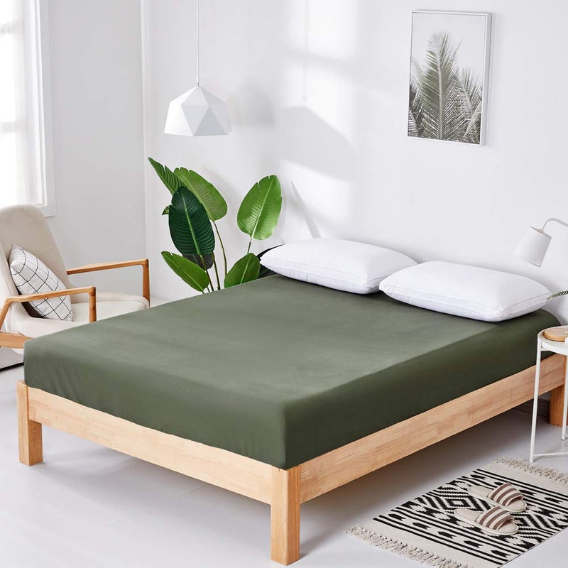 Ecocott Bedding Fitted Sheet - 100% Selected Natural Cotton - Elasticized Deep Pockets, Shrinkage & Fade Resistant - Easy Care (Avocado Green, King) - Image 3